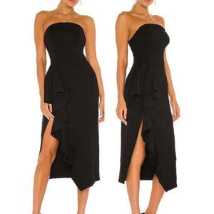 ELLIATT black strapless Beacon midi dress with cascade ruffle